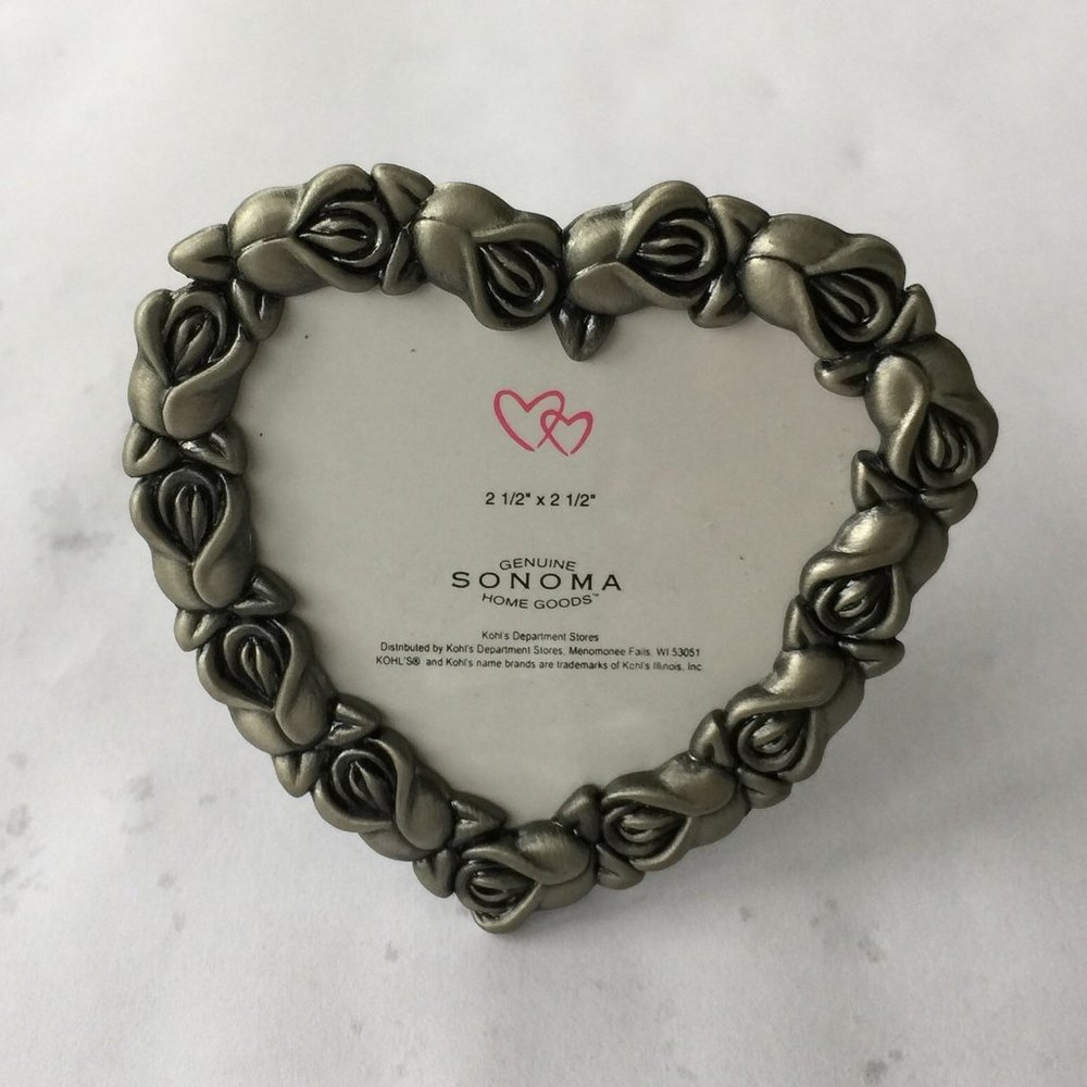 3 Pewter Heart Frames with Flowers NEW IN BOX!